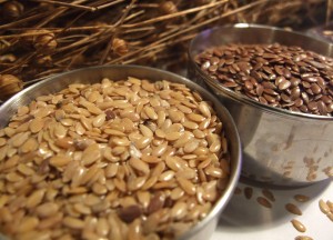 Two bowls of linseeds used to fight constipation.